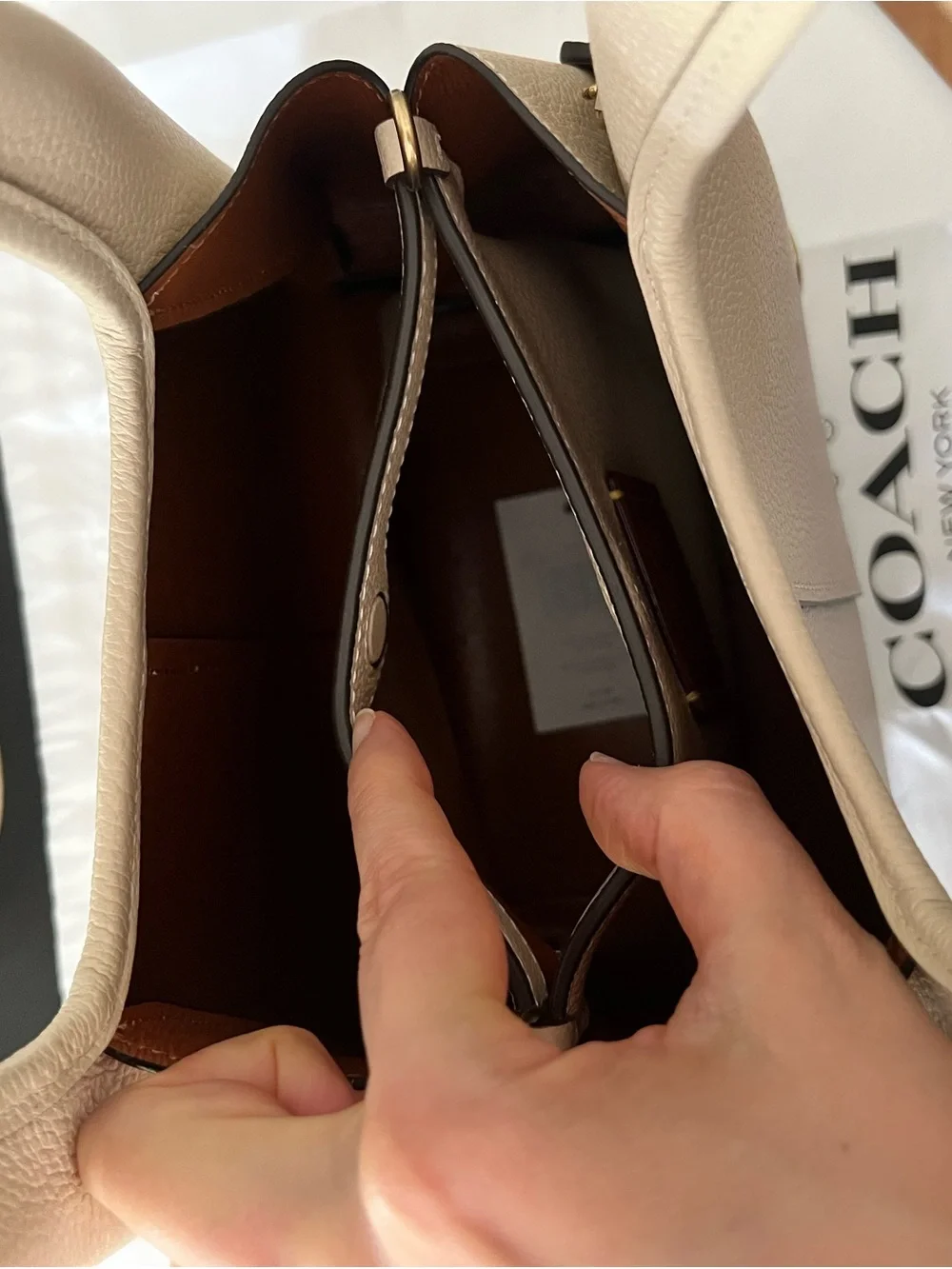 Coach Mini Pebbled Leather Tote in Cream with Gold Accent